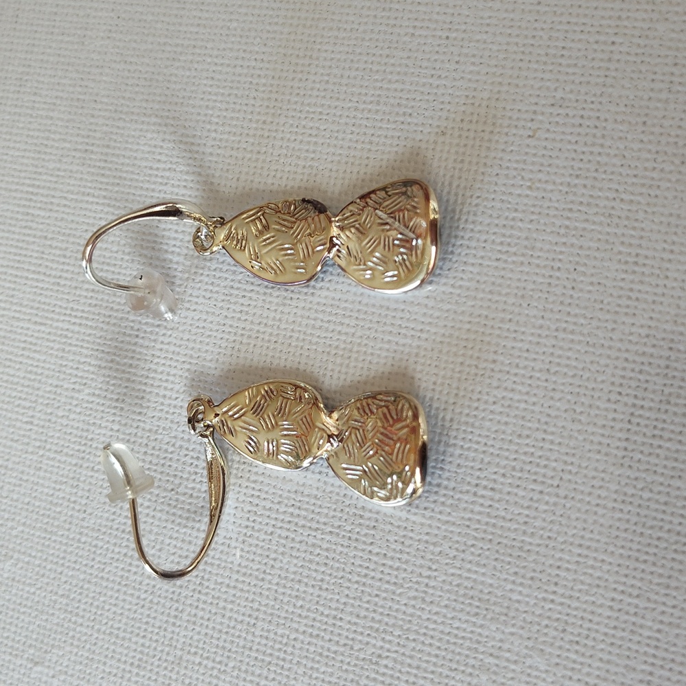Silver Drop Silver Etched Lever Back Earrings. 1.6 inches - Picture 4 of 4